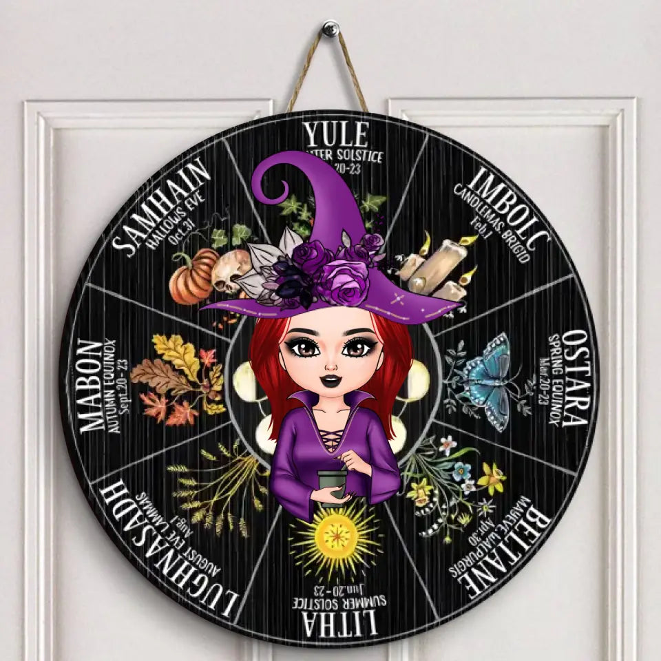 Personalized Custom Door Sign - Halloween Gift For Witch - Wheel Of The Year