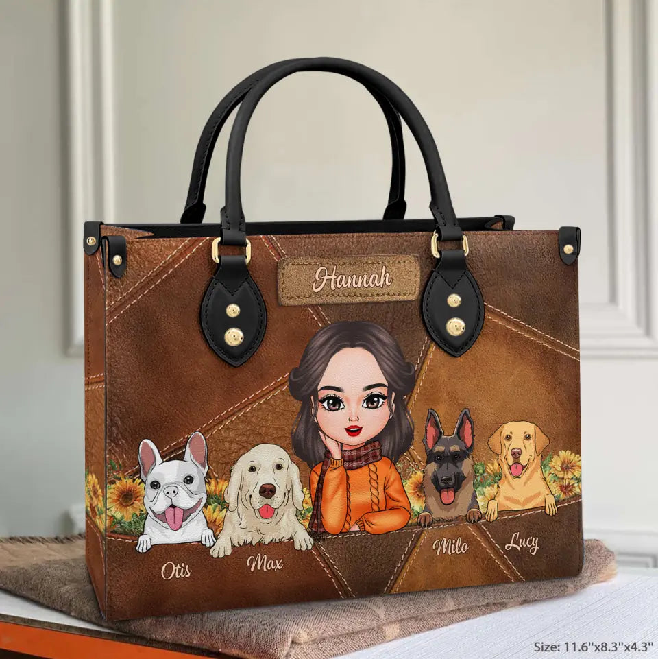 Vintage Pet Mom - Personalized Custom Leather Bag - Fall Gift For Dog Lover, Dog Mom, Cat Lover, Cat Mom, Pet Lover, Pet Owner
