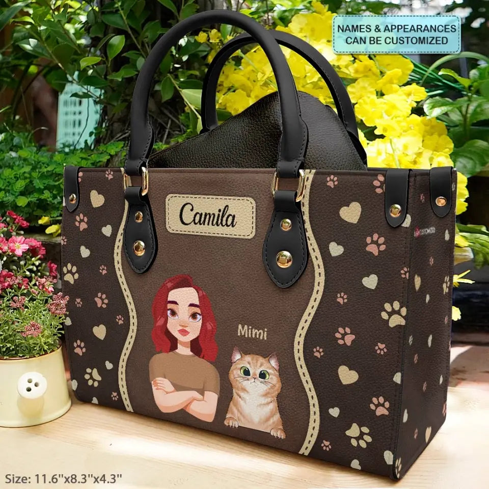 Personalized Custom Leather Bag - Fall Gift For Dog Lover, Dog Mom, Cat Lover, Cat Mom, Pet Lover, Pet Owner - Fur Mom With Love