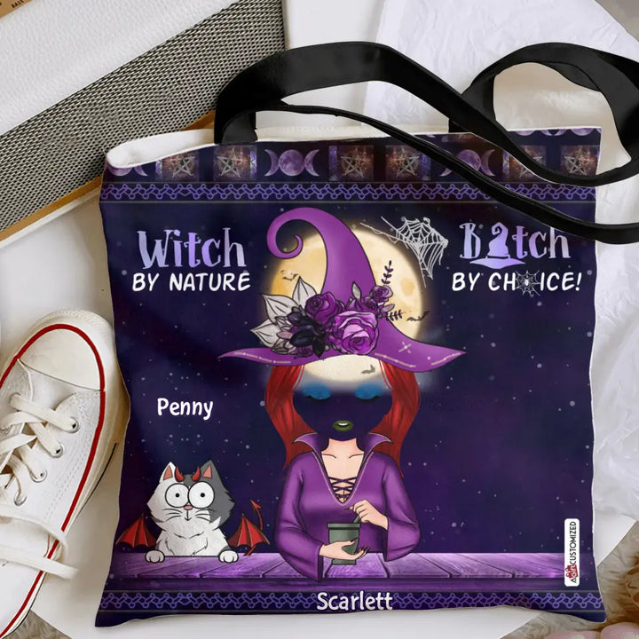 Personalized Custom Tote Bag - Halloween Gift For Cat Lover, Cat Mom, Cat Dad, Cat Parents - Witch By Nature