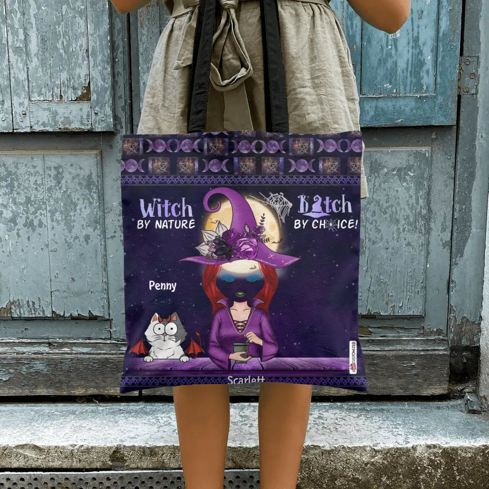Personalized Custom Tote Bag - Halloween Gift For Cat Lover, Cat Mom, Cat Dad, Cat Parents - Witch By Nature