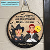 Personalized Custom Door Sign - Halloween Gift For Couple - A Wicked Witch And Her Handsome Devil Live Here