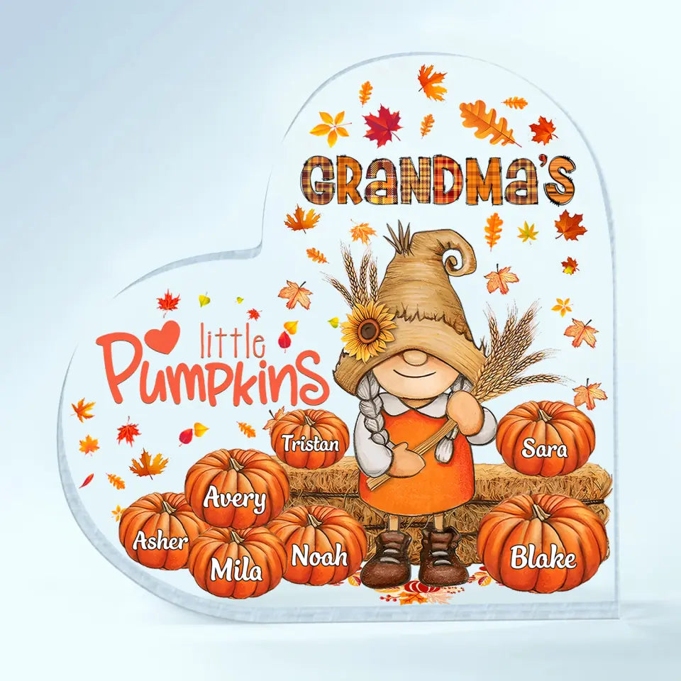 Personalized Custom Heart-shaped Acrylic Plaque - Halloween, Fall Gift For Grandma, Mom - Grandma's Little Pumpkins