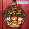 Personalized Custom Door Sign - Halloween Gift For Cat Lover, Cat Mom, Cat Dad - Happy Hallomeow Purr Or Treat