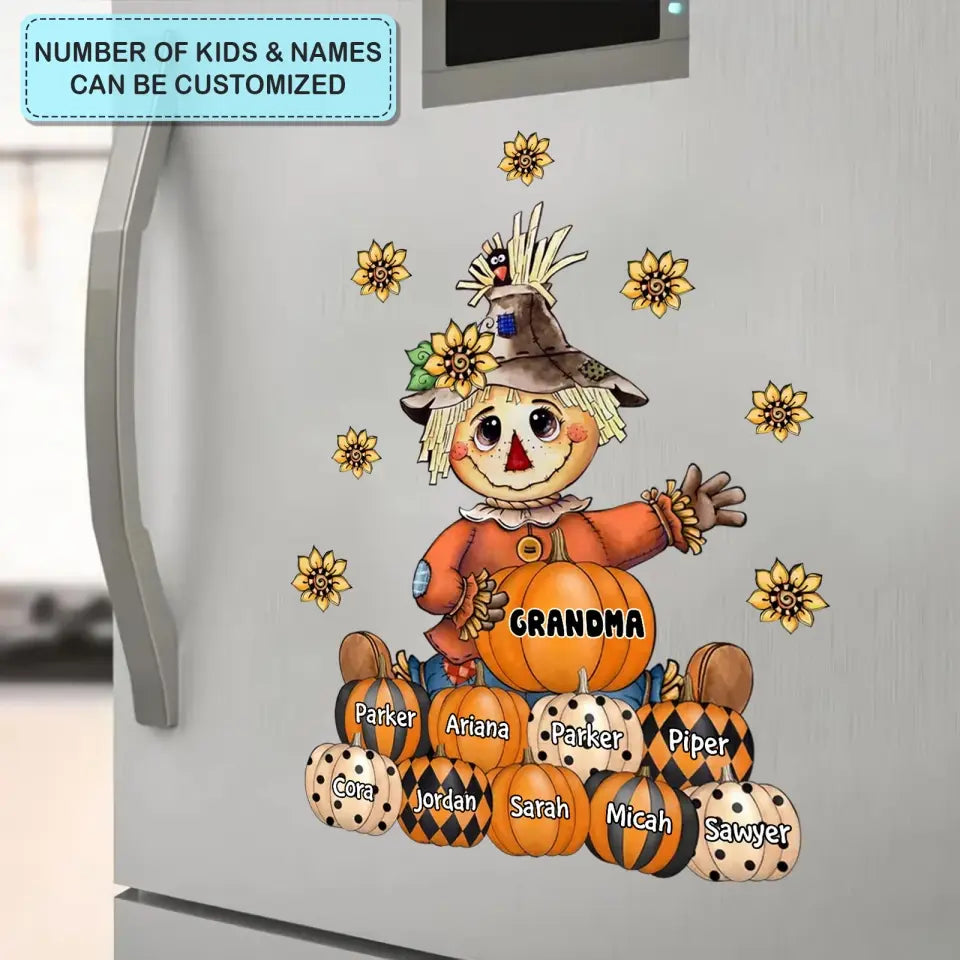 Personalized Custom Decal - Mother's Day, Fall Gift For Grandma, Mom - Pumpkin Scarecrow Grandma