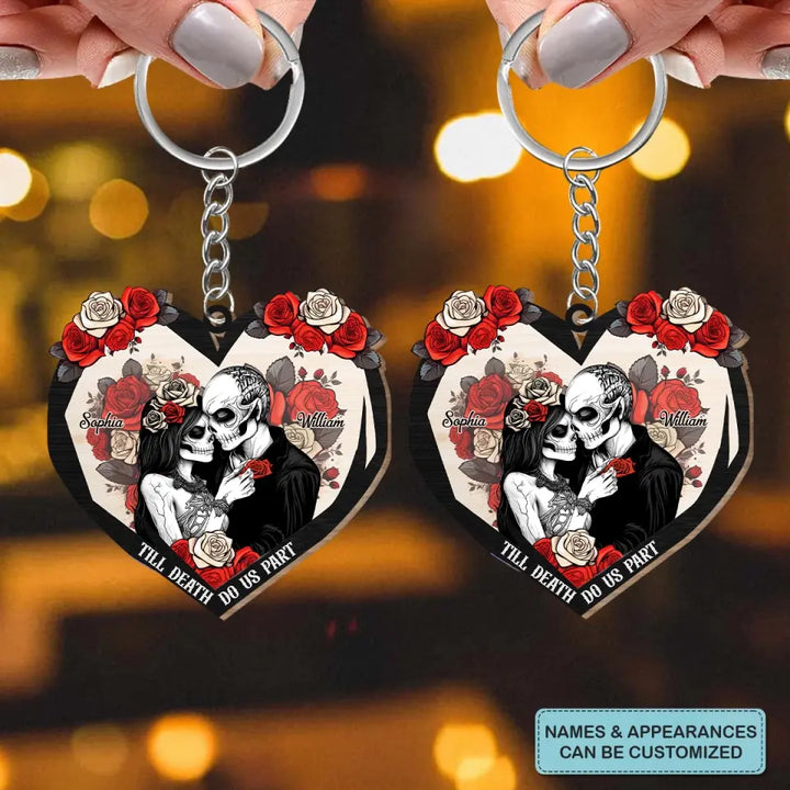 Personalized Custom Wooden Keychain - Halloween, Anniversary Gift For Couple - Til Death Do Us Part