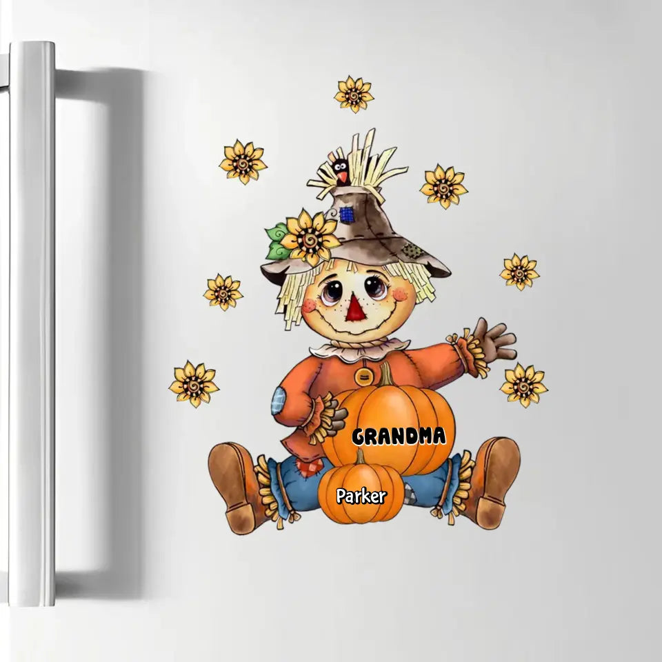 Personalized Custom Decal - Mother's Day, Fall Gift For Grandma, Mom - Pumpkin Scarecrow Grandma