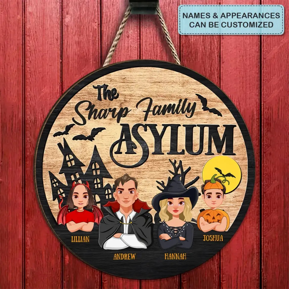 Personalized Custom Door Sign - Halloween Gift For Mom, Dad, Family Members - Family Asylum