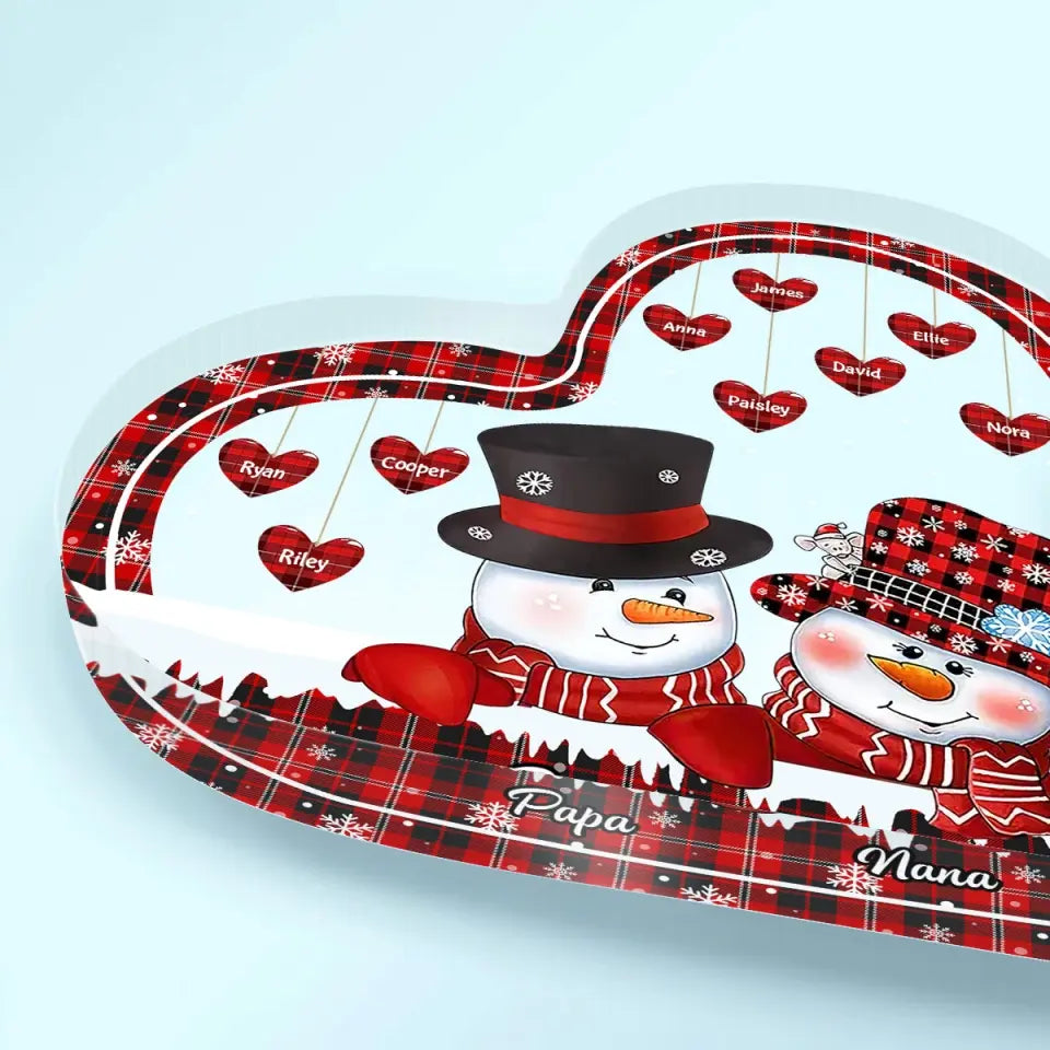 Personalized Custom Heart-shaped Acrylic Plaque - Christmas Gift For Grandpa, Grandma, Grandkid - Papa, Nana Snowman Christmas