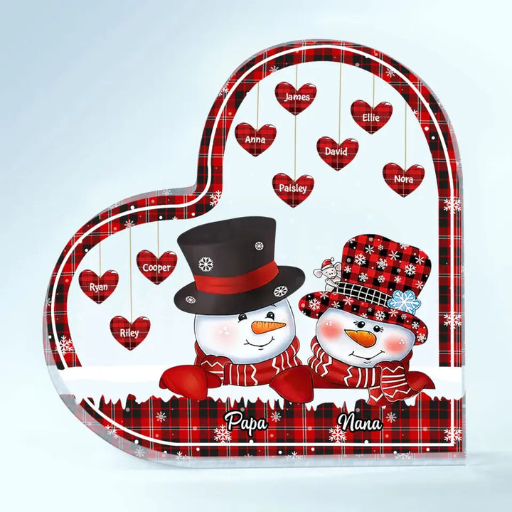 Personalized Custom Heart-shaped Acrylic Plaque - Christmas Gift For Grandpa, Grandma, Grandkid - Papa, Nana Snowman Christmas