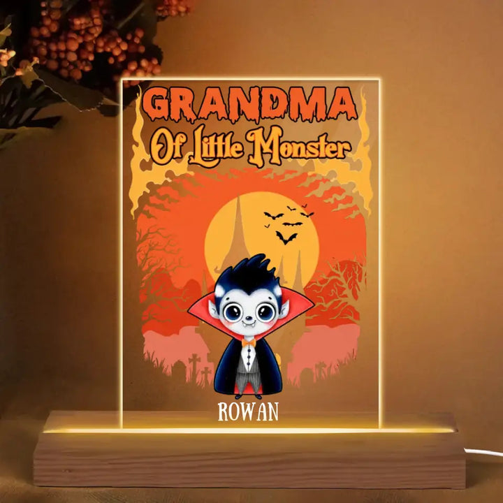 Personalized Custom 3D LED Light Wooden Base - Halloween Gift For Grandma, Mom - Grandma Of Little Monsters