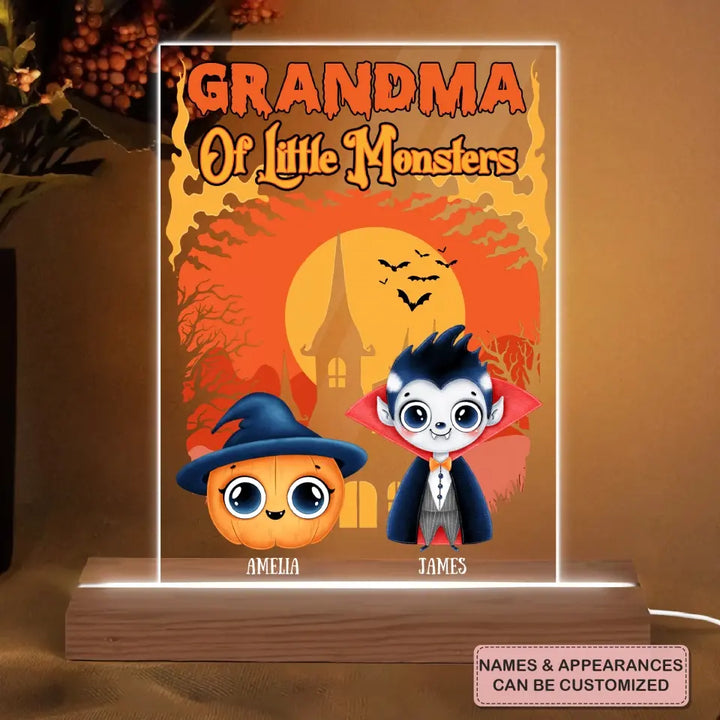 Personalized Custom 3D LED Light Wooden Base - Halloween Gift For Grandma, Mom - Grandma Of Little Monsters