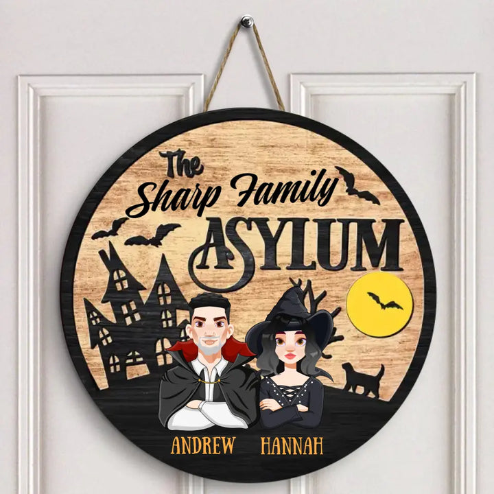 Personalized Custom Door Sign - Halloween Gift For Mom, Dad, Family Members - Family Asylum
