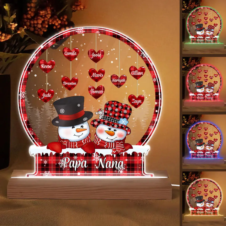 Papa, Nana & Grandkids - Personalized Custom 3D LED Light Wooden Base - Christmas, Winter Gift For Grandma, Grandpa, Mom, Dad