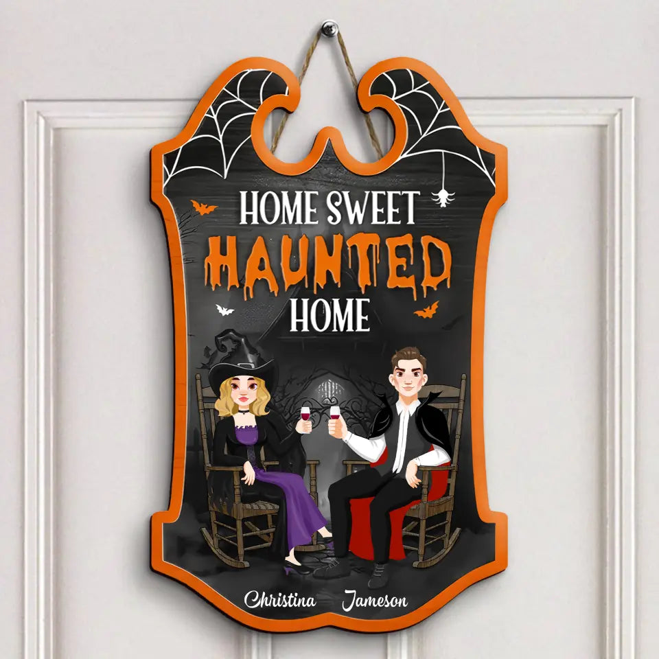 Home Sweet Haunted Home - Personalized Custom Door Sign - Halloween Gift For Couple, Husband, Wife