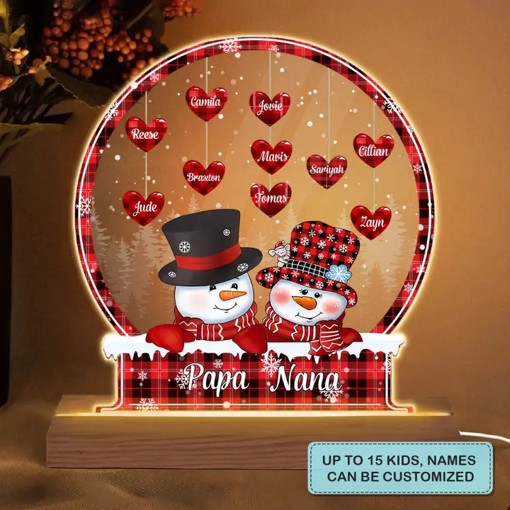 Papa, Nana & Grandkids - Personalized Custom 3D LED Light Wooden Base - Christmas, Winter Gift For Grandma, Grandpa, Mom, Dad