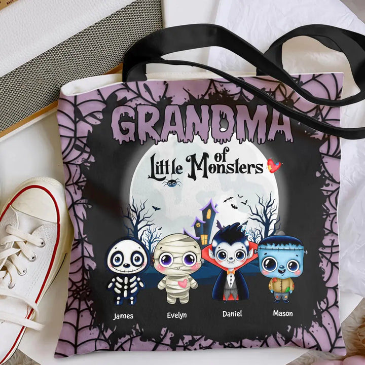 Grandma Of Little Monsters - Personalized Custom Tote Bag - Halloween Gift For Grandma, Mom