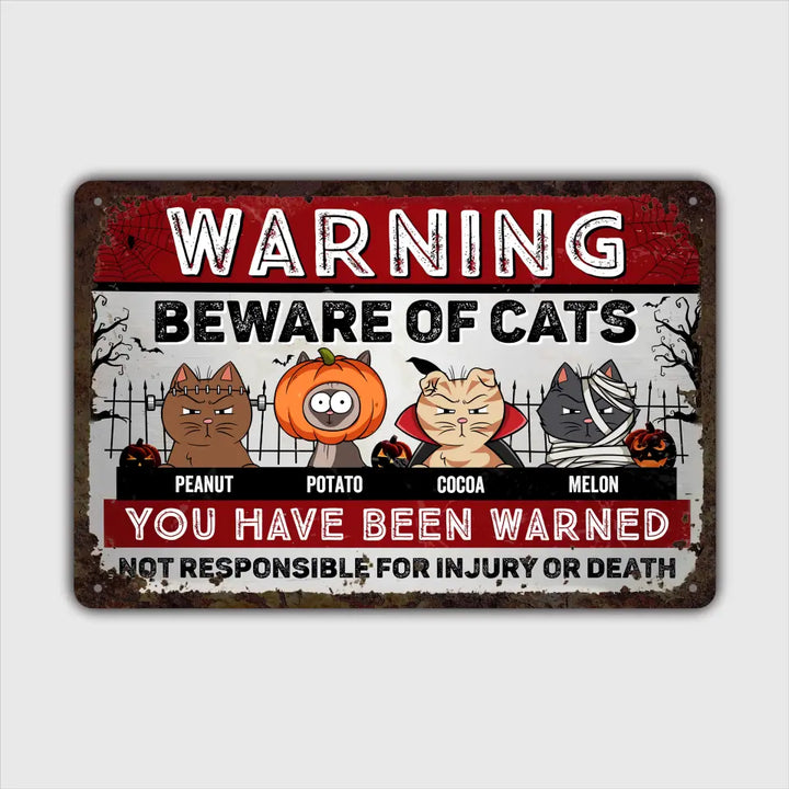 Warning Beware Of Cats - Personalized Custom Metal Sign - Halloween Gift For Cat Lover, Cat Dad, Cat Mom