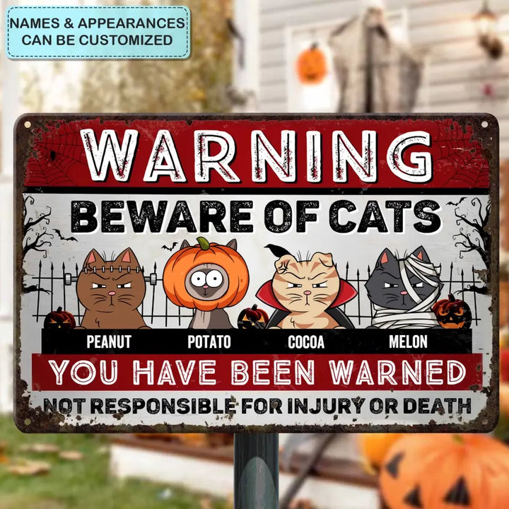 Warning Beware Of Cats - Personalized Custom Metal Sign - Halloween Gift For Cat Lover, Cat Dad, Cat Mom