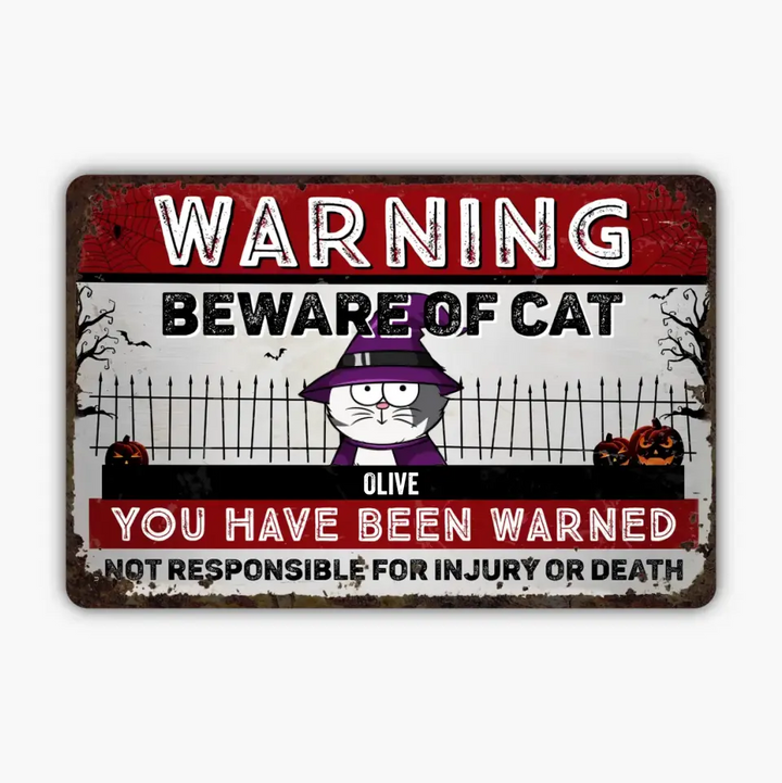 Warning Beware Of Cats - Personalized Custom Metal Sign - Halloween Gift For Cat Lover, Cat Dad, Cat Mom