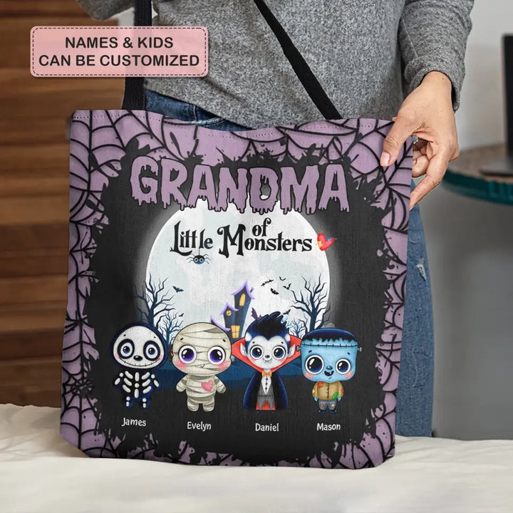 Grandma Of Little Monsters - Personalized Custom Tote Bag - Halloween Gift For Grandma, Mom