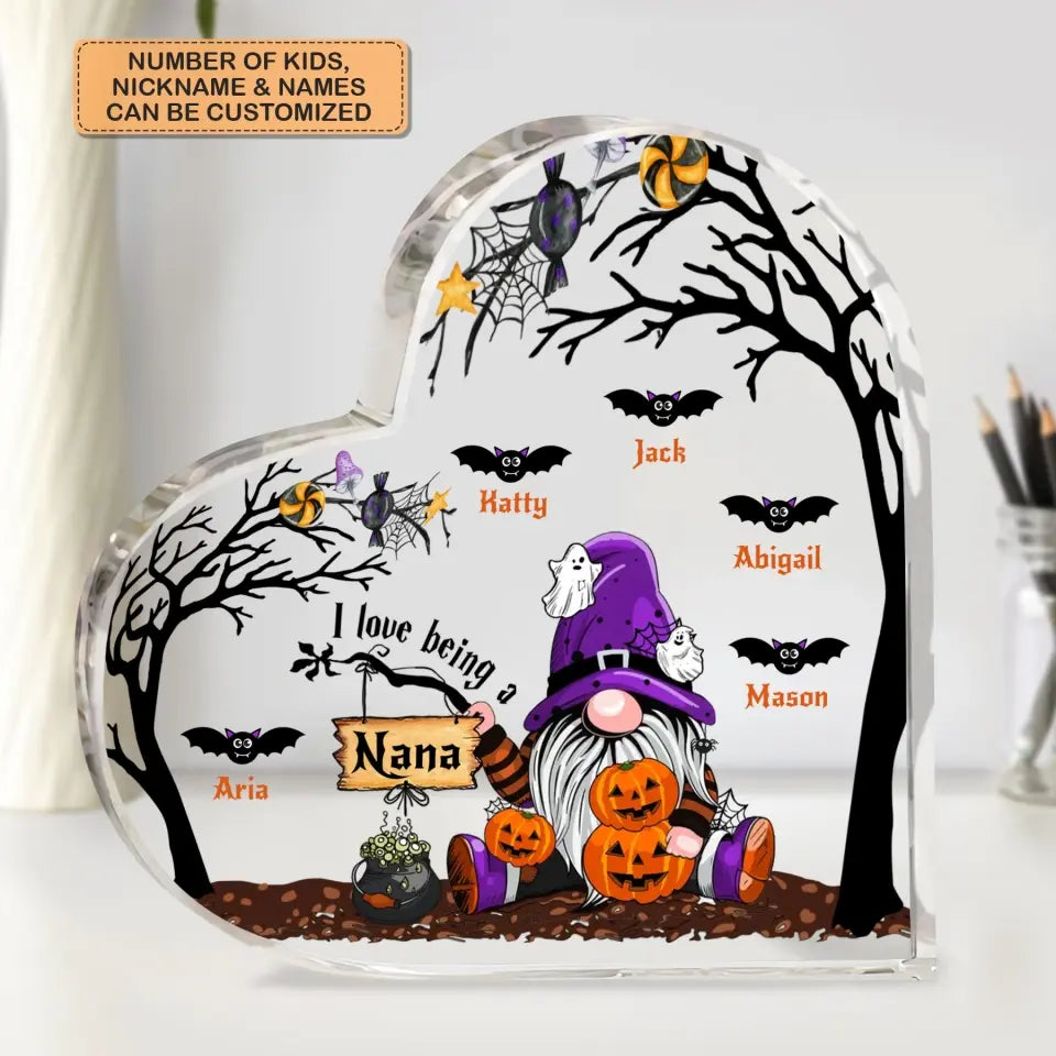 I Love Being A Nana Halloween - Personalized Custom Heart-shaped Acrylic Plaque - Halloween Gift For Grandma, Mom, Family Members