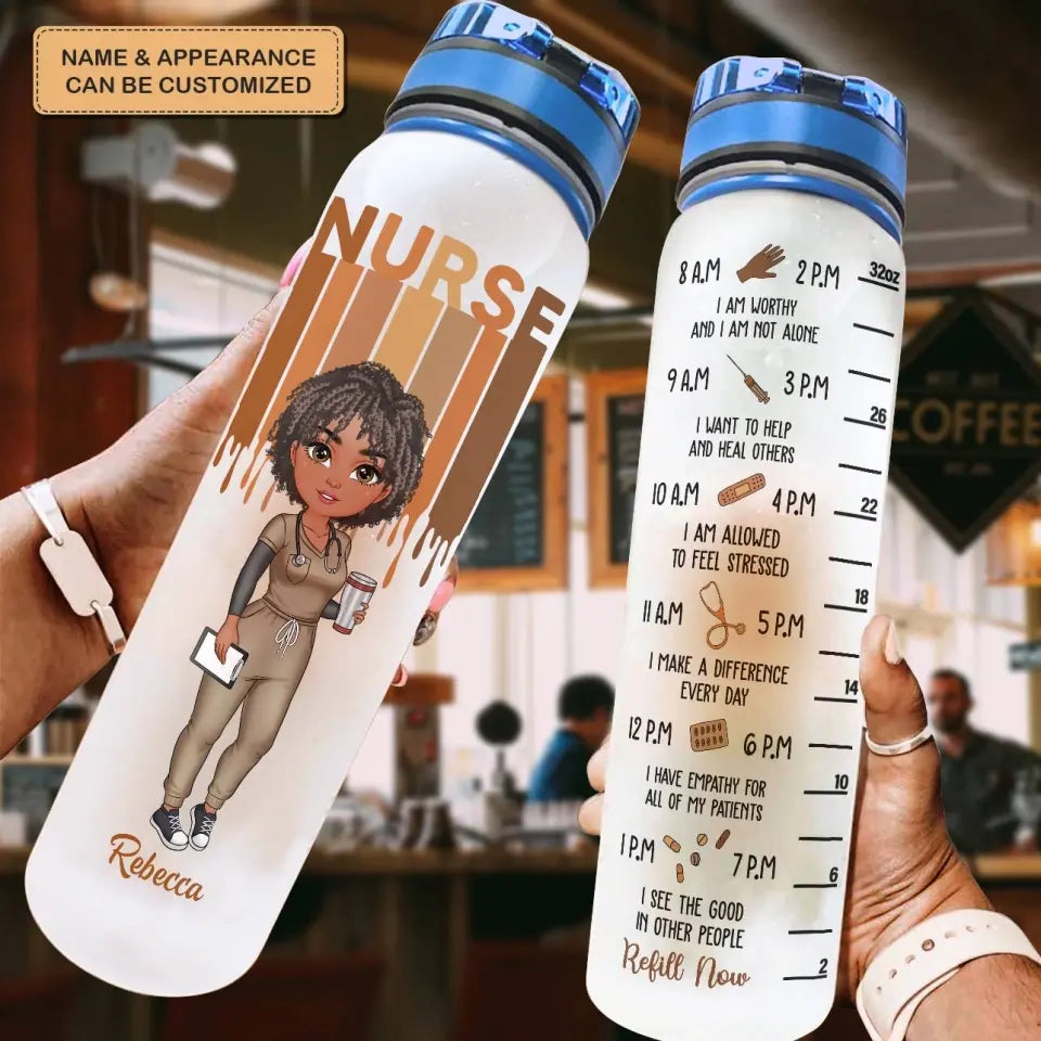 Personalized Water Tracker Bottle - Nurse's Day, Birthday Gift For Nurse -  Nurse Life Leopard ARND018