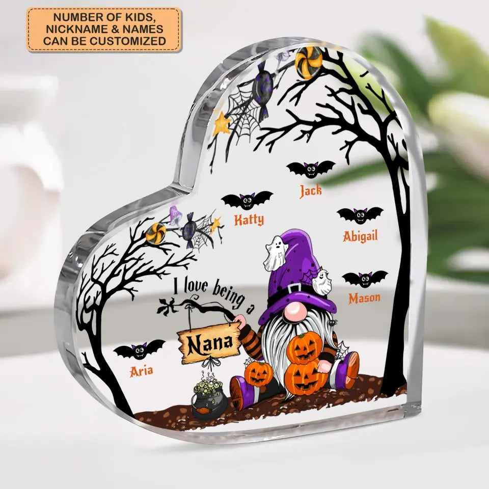 I Love Being A Nana Halloween - Personalized Custom Heart-shaped Acrylic Plaque - Halloween Gift For Grandma, Mom, Family Members