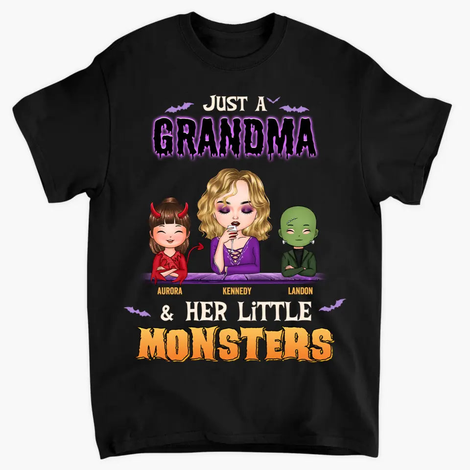 Just A Grandma And Her Little Monsters - Personalized Custom T-shirt - Halloween Gift For Grandma, Mommy