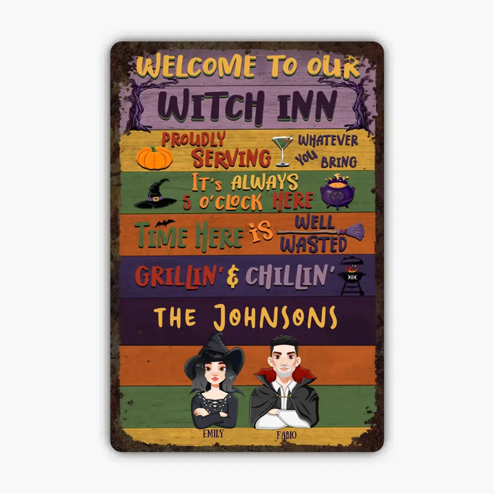 Welcome To Our Witch In Halloween - Personalized Custom Metal Sign - Halloween Gift For Family, Couple