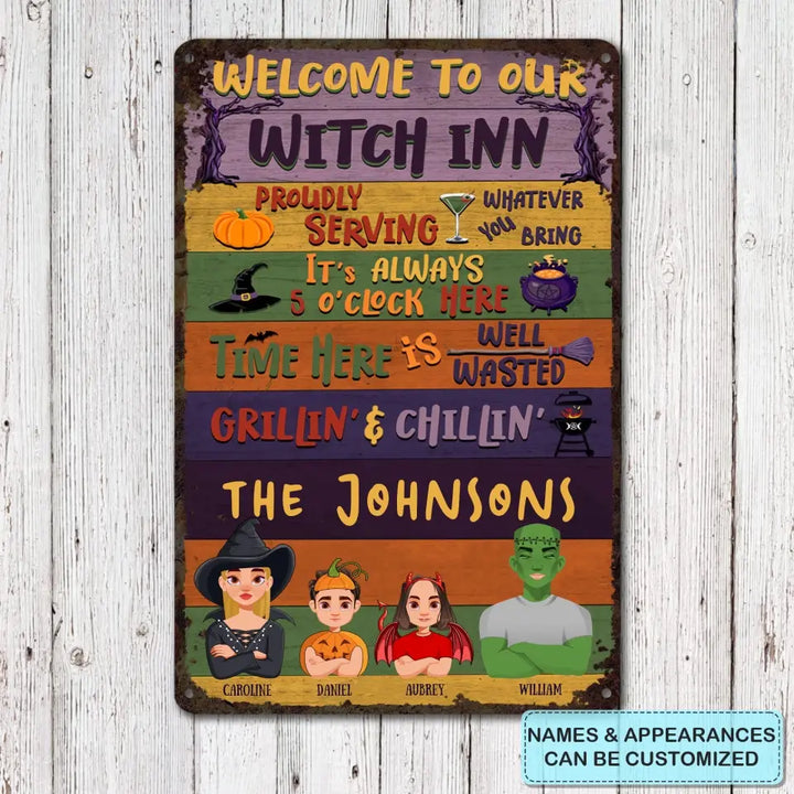 Welcome To Our Witch In Halloween - Personalized Custom Metal Sign - Halloween Gift For Family, Couple