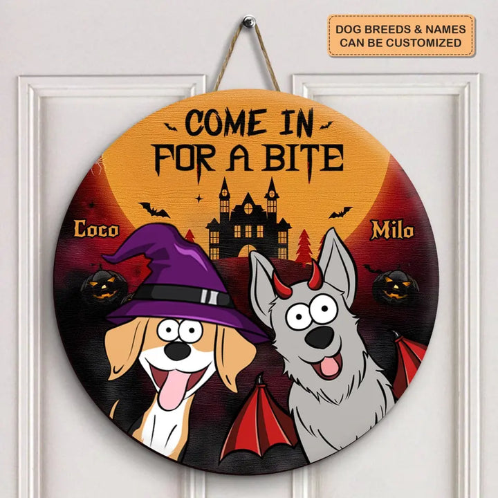 Come In For A Bite - Personalized Custom Door Sign - Halloween Gift For Dog Lover, Dog Dad, Dog Mom