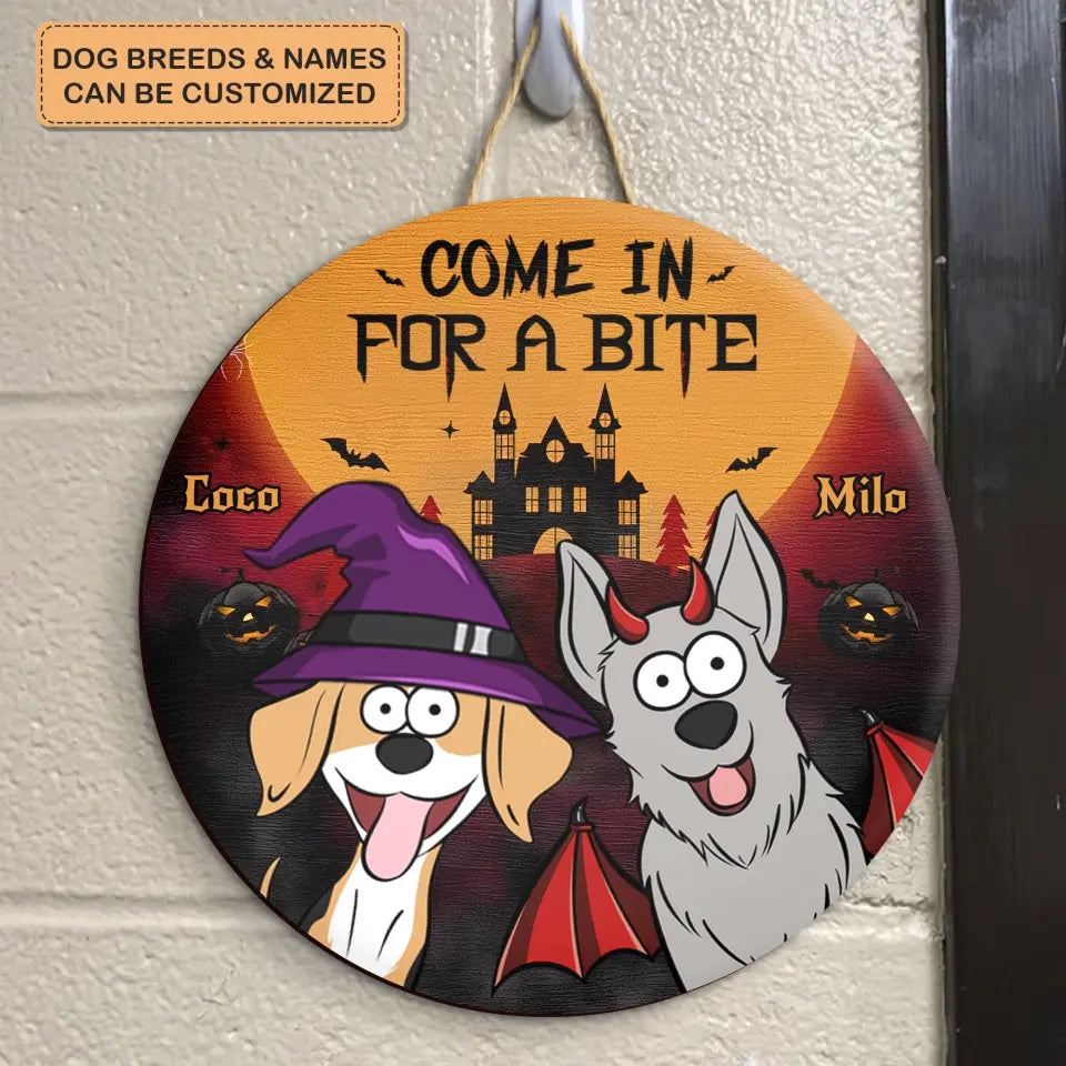 Come In For A Bite - Personalized Custom Door Sign - Halloween Gift For Dog Lover, Dog Dad, Dog Mom