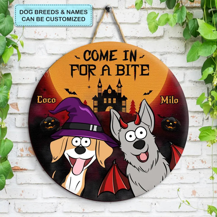 Come In For A Bite - Personalized Custom Door Sign - Halloween Gift For Dog Lover, Dog Dad, Dog Mom