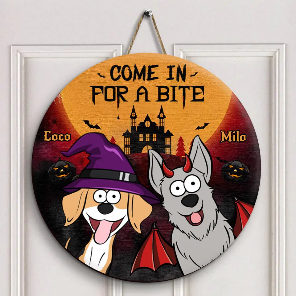 Come In For A Bite - Personalized Custom Door Sign - Halloween Gift For Dog Lover, Dog Dad, Dog Mom