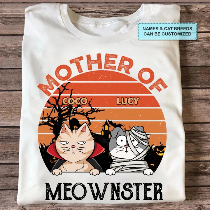 Mother Of Meownster - Personalized Custom T-shirt - Halloween Gift For Cat Lover, Cat Dad, Cat Mom