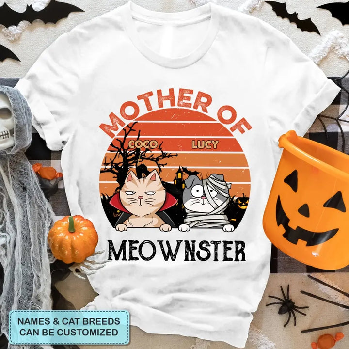 Mother Of Meownster - Personalized Custom T-shirt - Halloween Gift For Cat Lover, Cat Dad, Cat Mom