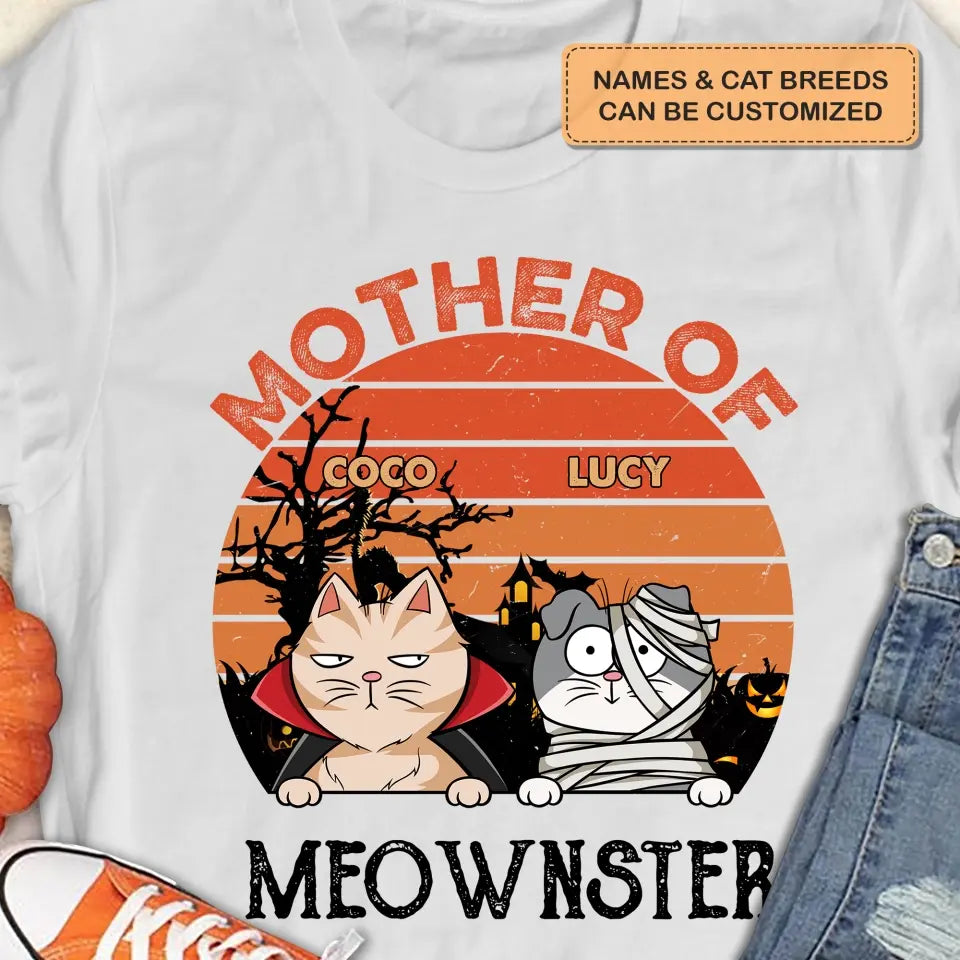 Mother Of Meownster - Personalized Custom T-shirt - Halloween Gift For Cat Lover, Cat Dad, Cat Mom