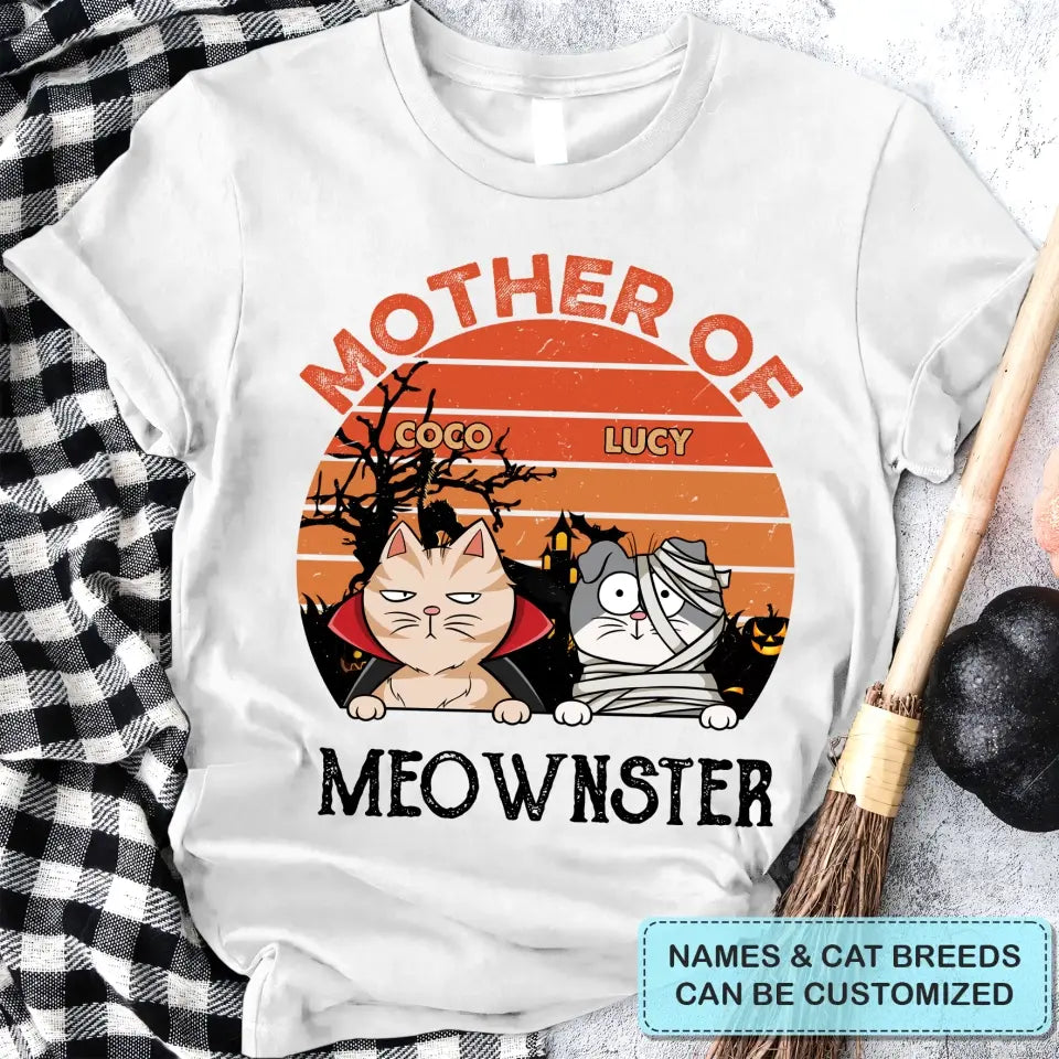 Mother Of Meownster - Personalized Custom T-shirt - Halloween Gift For Cat Lover, Cat Dad, Cat Mom