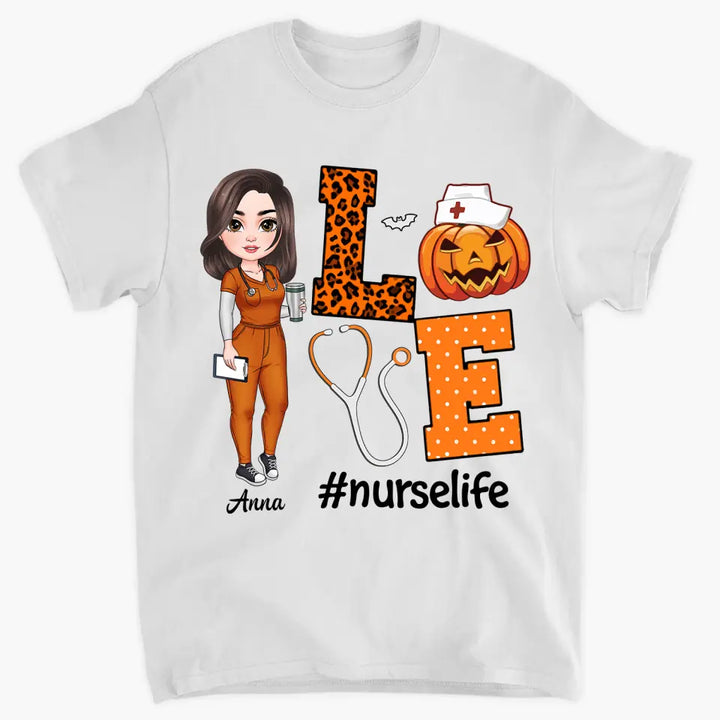 Love Nurse Life Pumpkin - Personalized Custom T-shirt - Halloween, Nurse's Day, Appreciation Gift For Nurse