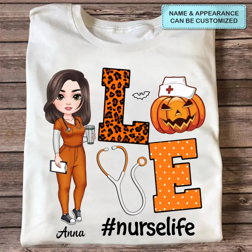 Love Nurse Life Pumpkin - Personalized Custom T-shirt - Halloween, Nurse's Day, Appreciation Gift For Nurse