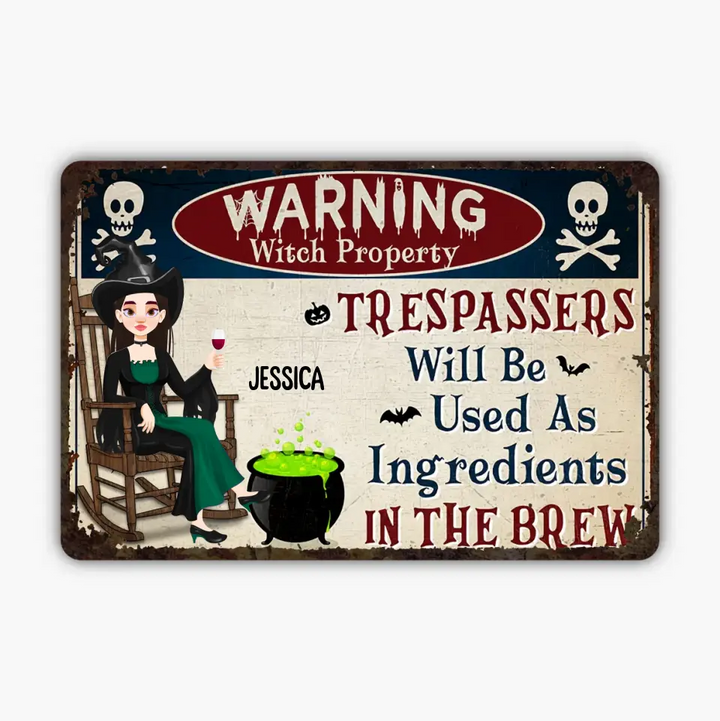 Warning Witch Property - Personalized Custom Metal Sign - Halloween Gift For Bestie, Friend