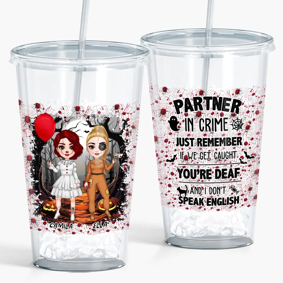 Partners In Crime - Personalized Custom Acrylic Tumbler - Halloween Gift For Friends, Besties