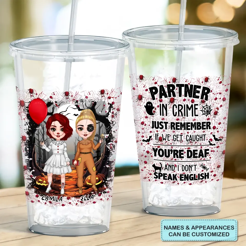 Partners In Crime - Personalized Custom Acrylic Tumbler - Halloween Gift For Friends, Besties