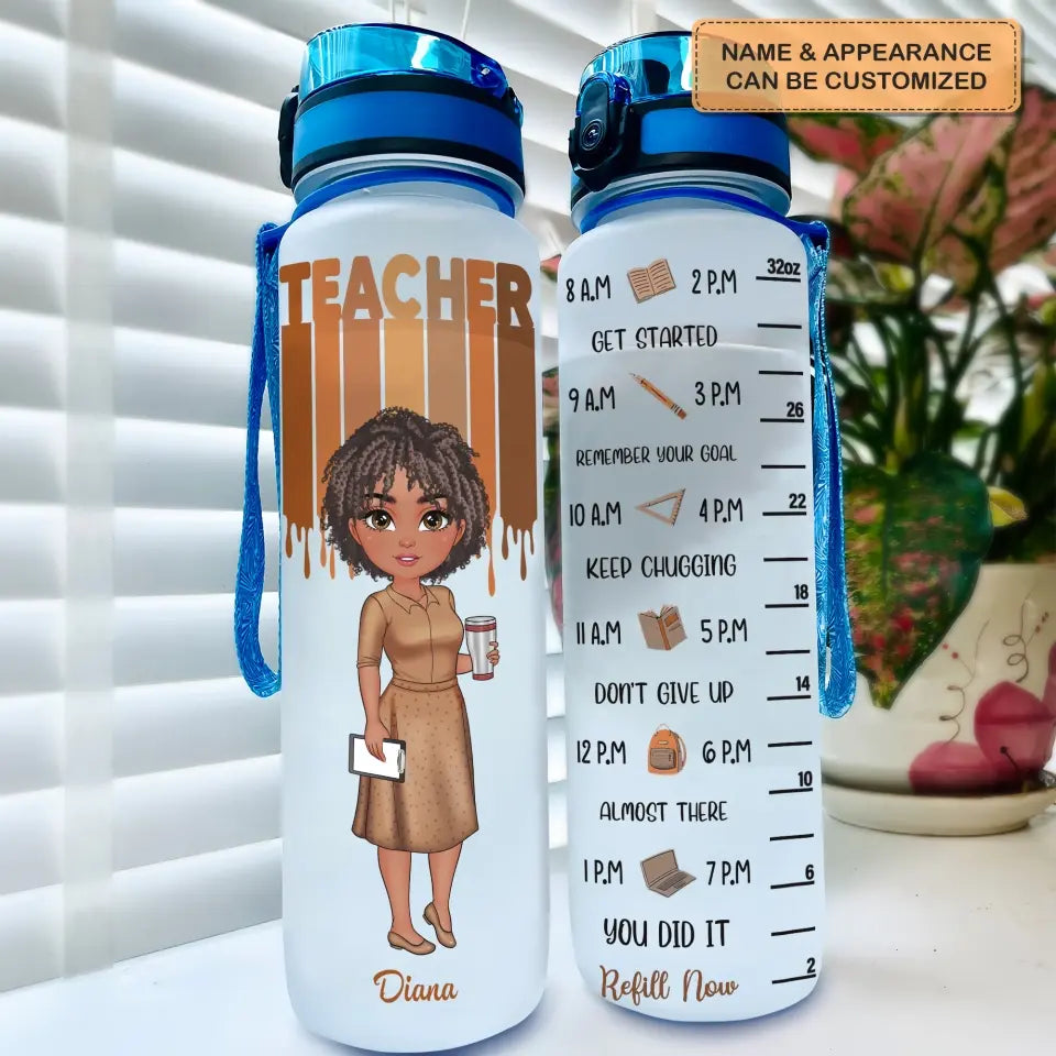 Love Teacher Life - Personalized Custom Water Tracker Bottle - Teacher's Day, Appreciation Gift For Teacher