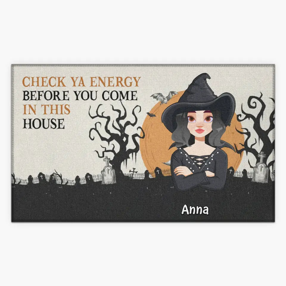 Check Ya Energy Before You Come In This House Halloween Ver - Personalized Custom Doormat - Halloween Gift For Family