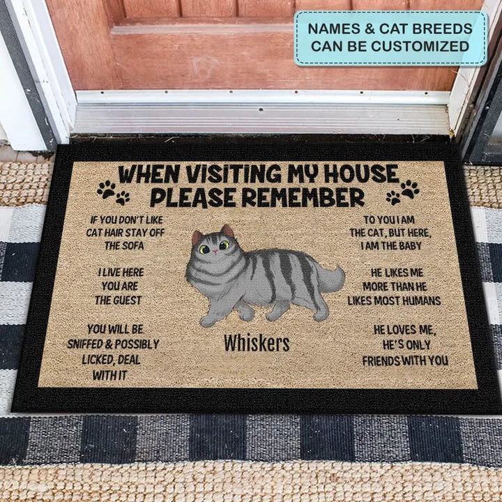 When Visiting My House Please Remember - Personalized Custom Doormat - Mother's Day, Father's Day Gift For Cat Lover, Cat Mom, Cat Dad
