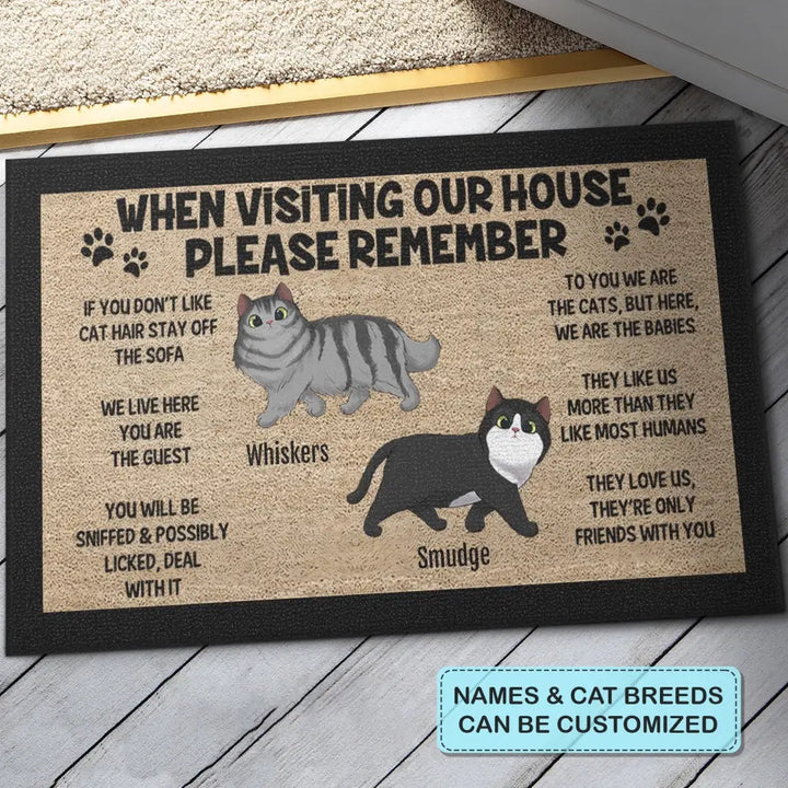 When Visiting My House Please Remember - Personalized Custom Doormat - Mother's Day, Father's Day Gift For Cat Lover, Cat Mom, Cat Dad