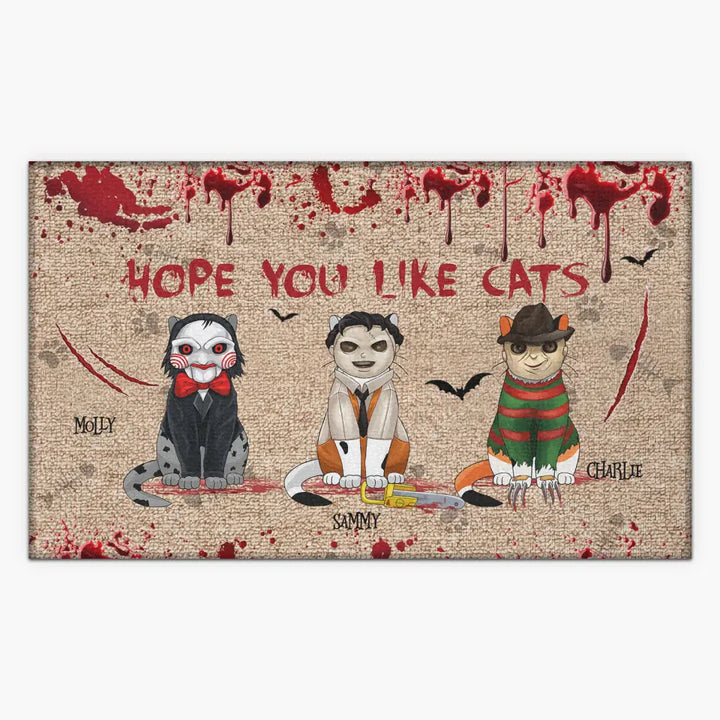 Hope You Like Cats - Personalized Custom Doormat - Halloween Gift For Cat Lover, Cat Mom, Cat Dad, Cat Parents