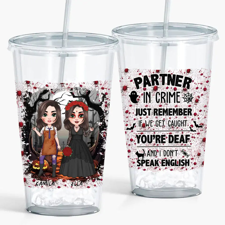 Partners In Crime - Personalized Custom Acrylic Tumbler - Halloween Gift For Friends, Besties